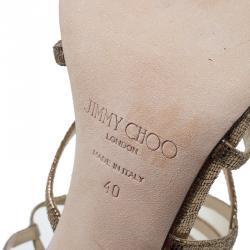Pre Owned Jimmy Choo Gold Metallic Leather and Mesh Vigo Strappy Sandals Size 40