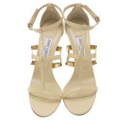 Pre Owned Jimmy Choo Beige Leather Tebori T Strap Sandals Size 41