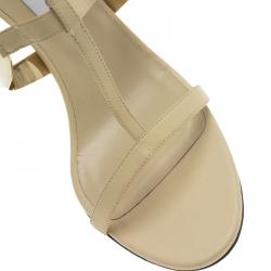 Pre Owned Jimmy Choo Beige Leather Tebori T Strap Sandals Size 41