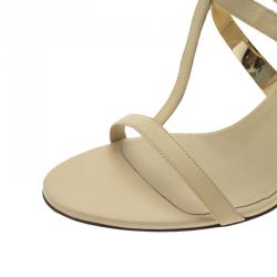 Pre Owned Jimmy Choo Beige Leather Tebori T Strap Sandals Size 41