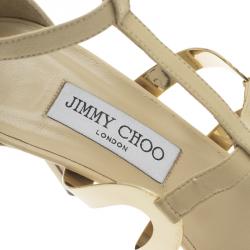Pre Owned Jimmy Choo Beige Leather Tebori T Strap Sandals Size 41