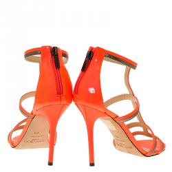 Pre Owned Jimmy Choo Neon Orange Patent Thistle Sandals Size 36.5
