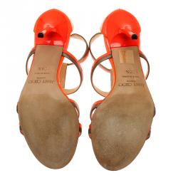 Pre Owned Jimmy Choo Neon Orange Patent Thistle Sandals Size 36.5