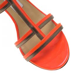 Pre Owned Jimmy Choo Neon Orange Patent Thistle Sandals Size 36.5