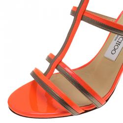Pre Owned Jimmy Choo Neon Orange Patent Thistle Sandals Size 36.5