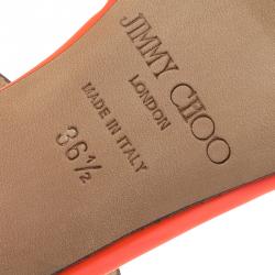 Pre Owned Jimmy Choo Neon Orange Patent Thistle Sandals Size 36.5
