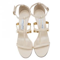 Pre Owned Jimmy Choo Beige Leather Tebori T Strap Sandals Size 39