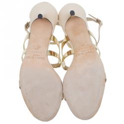Pre Owned Jimmy Choo Beige Leather Tebori T Strap Sandals Size 39