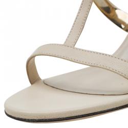 Pre Owned Jimmy Choo Beige Leather Tebori T Strap Sandals Size 39
