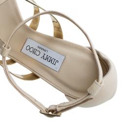 Pre Owned Jimmy Choo Beige Leather Tebori T Strap Sandals Size 39