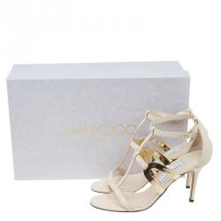 Pre Owned Jimmy Choo Beige Leather Tebori T Strap Sandals Size 39