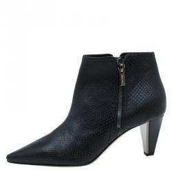 مملوكة مسبقًا Jimmy Choo Black Python Embossed Leather Lowry Ankle Boots Size 38
