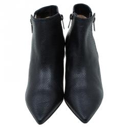 مملوكة مسبقًا Jimmy Choo Black Python Embossed Leather Lowry Ankle Boots Size 38