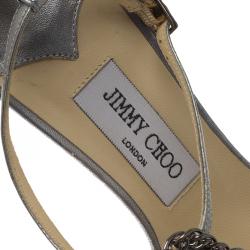 Pre Owned صندل جيمي تشو بسيور للكاحل وسلسلة جلد رصاصي ميتالك مقاس 37.5