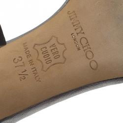 Pre Owned صندل جيمي تشو بسيور للكاحل وسلسلة جلد رصاصي ميتالك مقاس 37.5