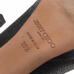 Pre Owned حذاء كعب عالي جيمي تشو مقدمة بنعل سميك ومفتوحة لونا جلد وقماش غليتر أسود مقاس 39.5