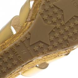 Pre Owned Jimmy Choo Gold Metallic Leather Parrow Lace Cork Platform Wedges Size 41