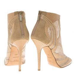 مملوكة مسبقًا Jimmy Choo Beige Mesh and Python Nexus Ankle Boots Size 38.5