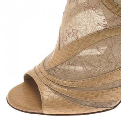 مملوكة مسبقًا Jimmy Choo Beige Mesh and Python Nexus Ankle Boots Size 38.5