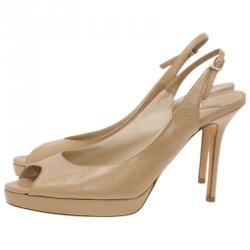 Pre Owned Jimmy Choo Beige Leather Nova Slingback Sandals Size 38