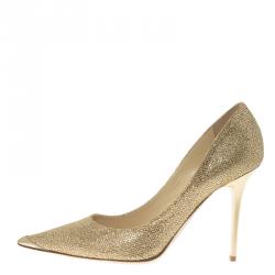 Pre Owned Jimmy Choo Gold Glitter Fabric and Leather Abel Pumps Size 39.5
