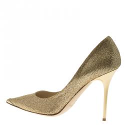 Pre Owned Jimmy Choo Gold Glitter Fabric and Leather Abel Pumps Size 39.5