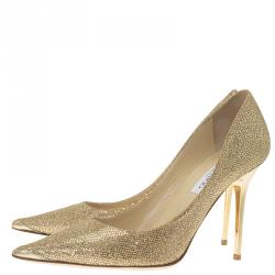 Pre Owned Jimmy Choo Gold Glitter Fabric and Leather Abel Pumps Size 39.5