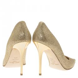 Pre Owned Jimmy Choo Gold Glitter Fabric and Leather Abel Pumps Size 39.5