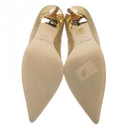 Pre Owned Jimmy Choo Gold Glitter Fabric and Leather Abel Pumps Size 39.5