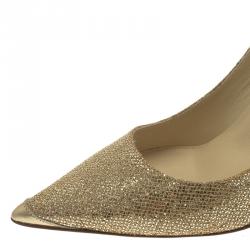 Pre Owned Jimmy Choo Gold Glitter Fabric and Leather Abel Pumps Size 39.5