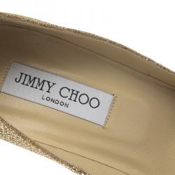 Pre Owned Jimmy Choo Gold Glitter Fabric and Leather Abel Pumps Size 39.5