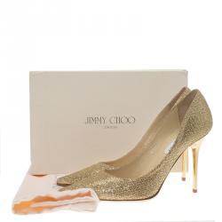 Pre Owned Jimmy Choo Gold Glitter Fabric and Leather Abel Pumps Size 39.5