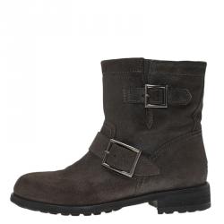 Pre Owned Jimmy Choo Grey Suede Youth Biker Boots Size 36.5