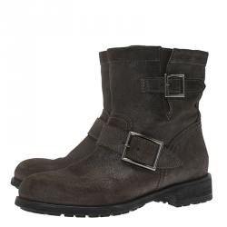 Pre Owned Jimmy Choo Grey Suede Youth Biker Boots Size 36.5