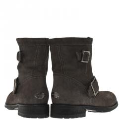 Pre Owned Jimmy Choo Grey Suede Youth Biker Boots Size 36.5