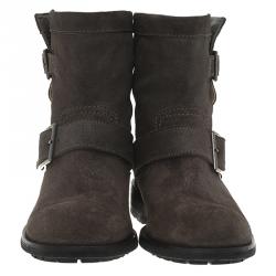 Pre Owned Jimmy Choo Grey Suede Youth Biker Boots Size 36.5