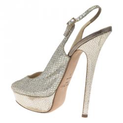 Pre Owned صندل جيمي تشو فيتا جلد لاميه ميتاليك بفتحة كعب ونعل سميك مقاس 39