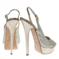 Pre Owned صندل جيمي تشو فيتا جلد لاميه ميتاليك بفتحة كعب ونعل سميك مقاس 39