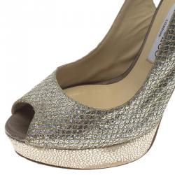 Pre Owned صندل جيمي تشو فيتا جلد لاميه ميتاليك بفتحة كعب ونعل سميك مقاس 39