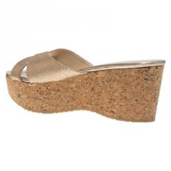 مملوكة مسبقًا صندل سلايد جيمي تشو بريما نعل روكي فيلين قماش غليتر ذهبي مقاس 38.5