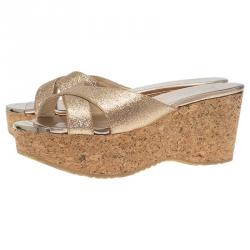 مملوكة مسبقًا صندل سلايد جيمي تشو بريما نعل روكي فيلين قماش غليتر ذهبي مقاس 38.5