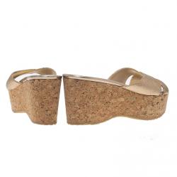 مملوكة مسبقًا صندل سلايد جيمي تشو بريما نعل روكي فيلين قماش غليتر ذهبي مقاس 38.5