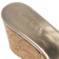 مملوكة مسبقًا صندل سلايد جيمي تشو بريما نعل روكي فيلين قماش غليتر ذهبي مقاس 38.5