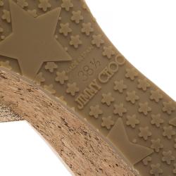 مملوكة مسبقًا صندل سلايد جيمي تشو بريما نعل روكي فيلين قماش غليتر ذهبي مقاس 38.5