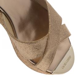 مملوكة مسبقًا صندل سلايد جيمي تشو بريما نعل روكي فيلين قماش غليتر ذهبي مقاس 38.5