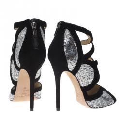 Pre Owned Jimmy Choo Black Suede and Silver Sequins Tempest Sandals Size 38