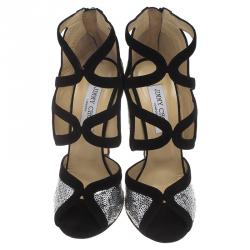 Pre Owned Jimmy Choo Black Suede and Silver Sequins Tempest Sandals Size 38