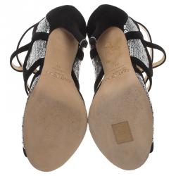 Pre Owned Jimmy Choo Black Suede and Silver Sequins Tempest Sandals Size 38
