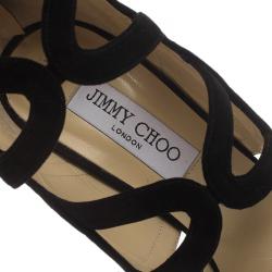 Pre Owned Jimmy Choo Black Suede and Silver Sequins Tempest Sandals Size 38