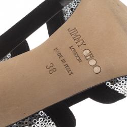 Pre Owned Jimmy Choo Black Suede and Silver Sequins Tempest Sandals Size 38